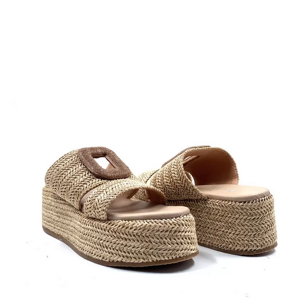 Γυναικεία Σανδάλια Ψάθα Δέρμα 2422 05 Beige