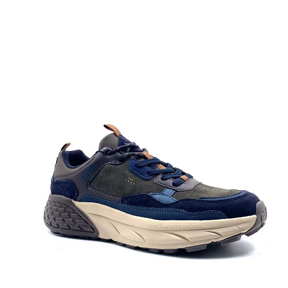 Ανδρικά Sneakers Groove Jm52070a Δέρμα Μπλε-Χακί  Καστόρι