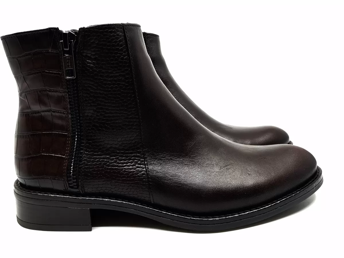 Γυναικεία Ancle Δερμάτινα Μποτάκια  D8260 Δέρμα Κροκό Κονιάκ Καφέ