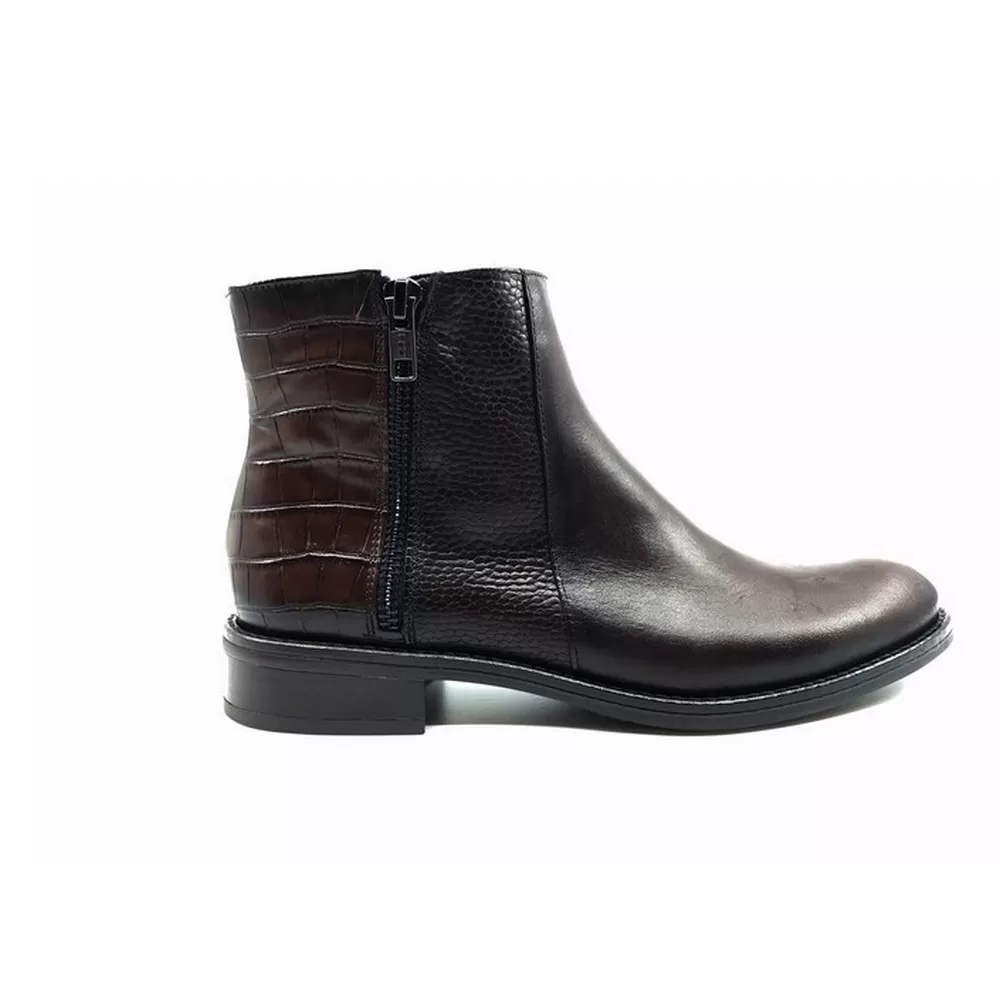 Γυναικεία Ancle Δερμάτινα Μποτάκια  D8260 Δέρμα Κροκό Κονιάκ Καφέ