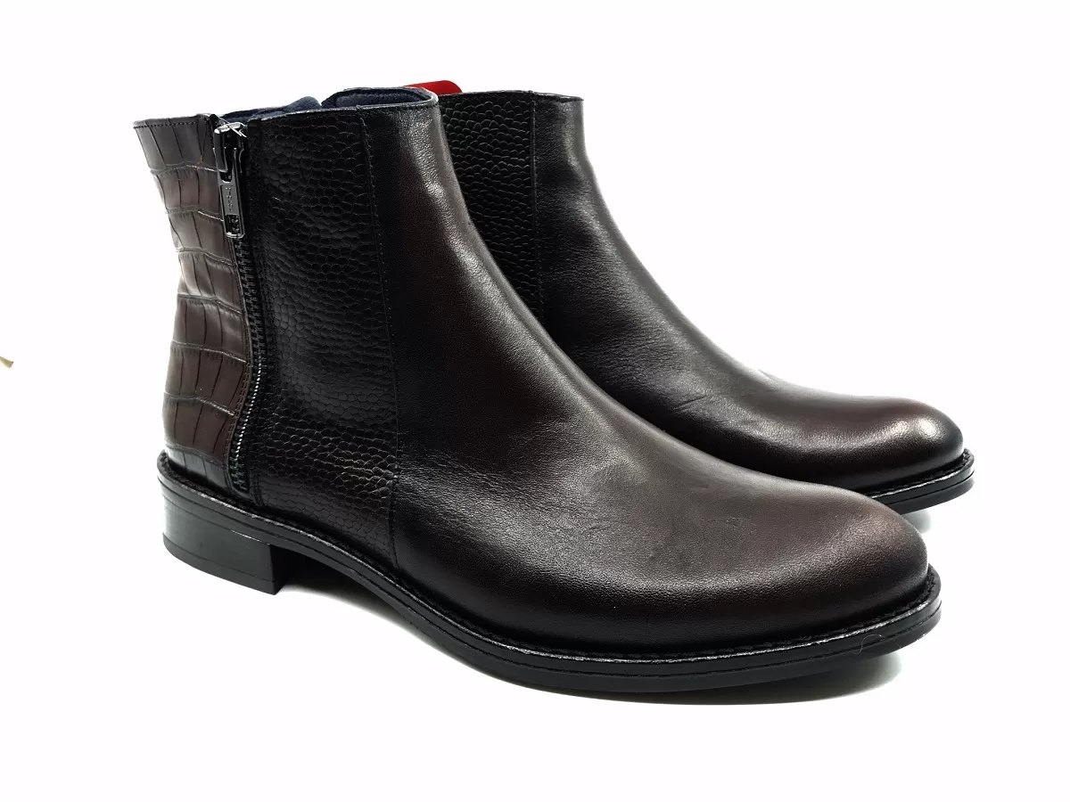 Γυναικεία Ancle Δερμάτινα Μποτάκια  D8260 Δέρμα Κροκό Κονιάκ Καφέ